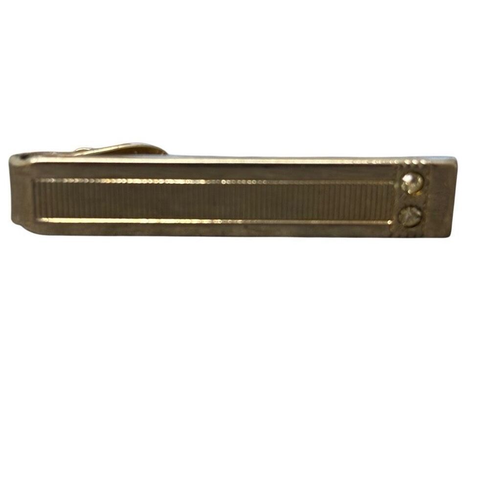 Vintage Gold Tone Tie Clip With Rhinestones